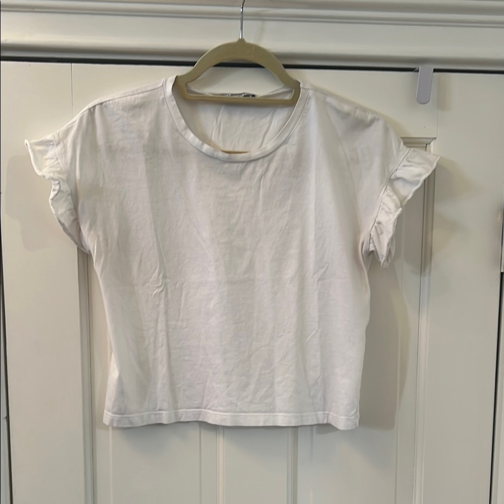 Zara White Ruffle Sleeve T-Shirt